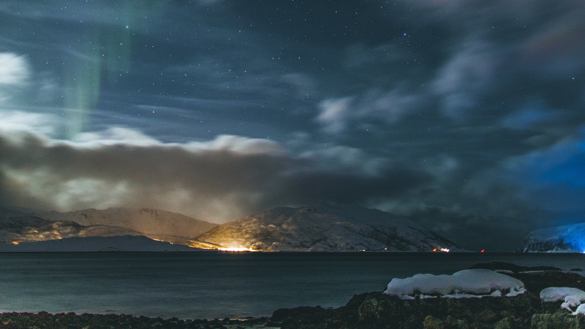 Обои облако, атмосфера, ночь, горизонт, море в разрешении 1920x1080