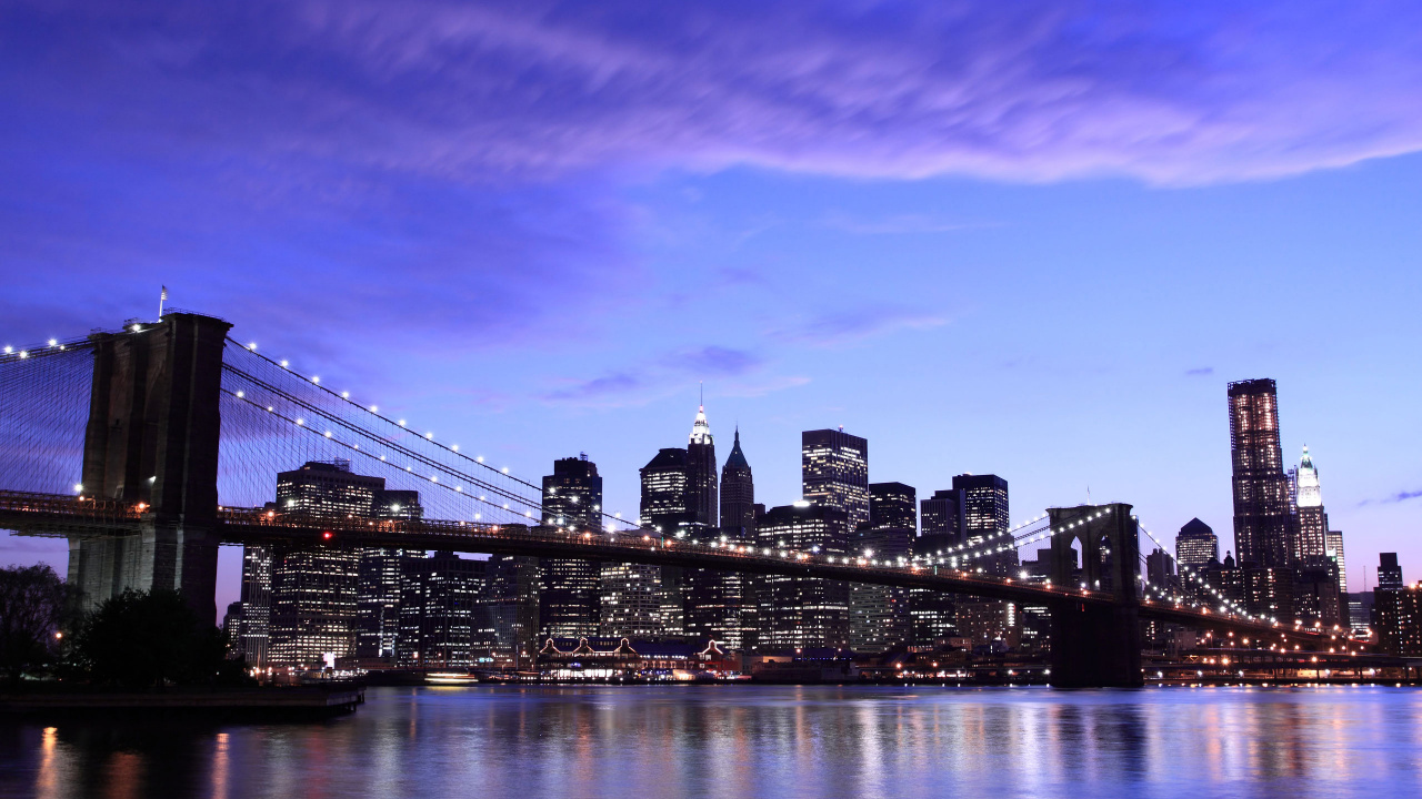 Обои Бруклинский мост, городской пейзаж, город, линия горизонта, городской район в разрешении 1280x720