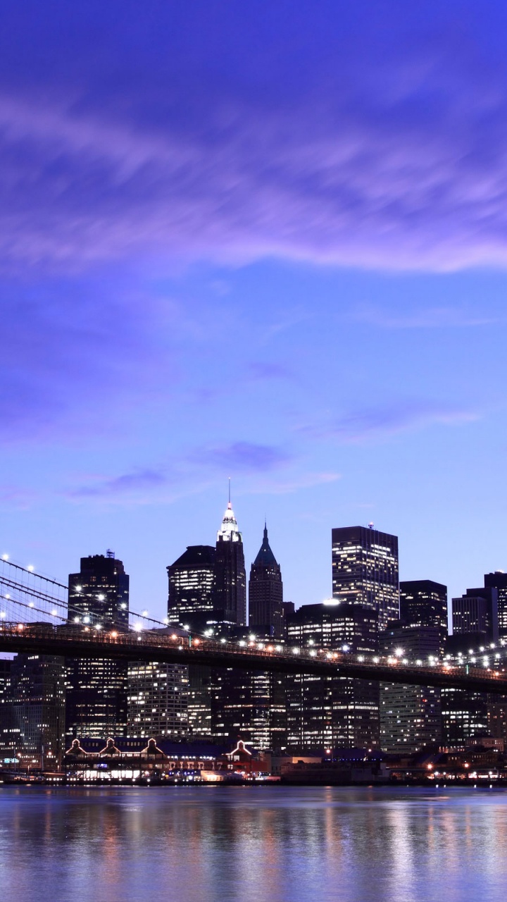 Обои Бруклинский мост, городской пейзаж, город, линия горизонта, городской район в разрешении 720x1280