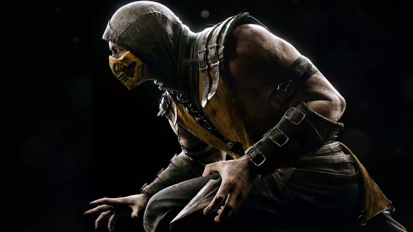 Обои mortal kombat x, Скорпион, Мортал Комбат 11, человек, темнота в разрешении 1366x768