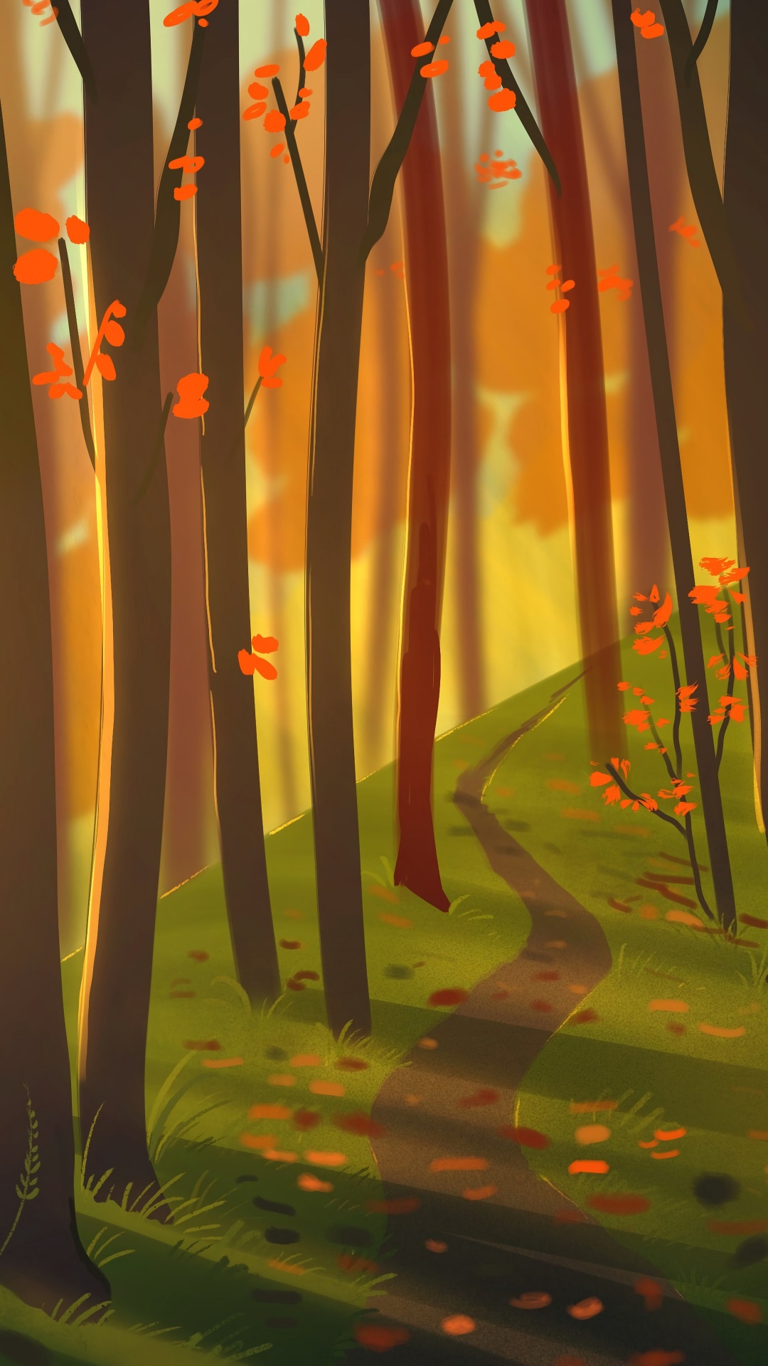 Обои акриловая краска, северный лиственный лес, живопись, природа, биом в разрешении 1080x1920