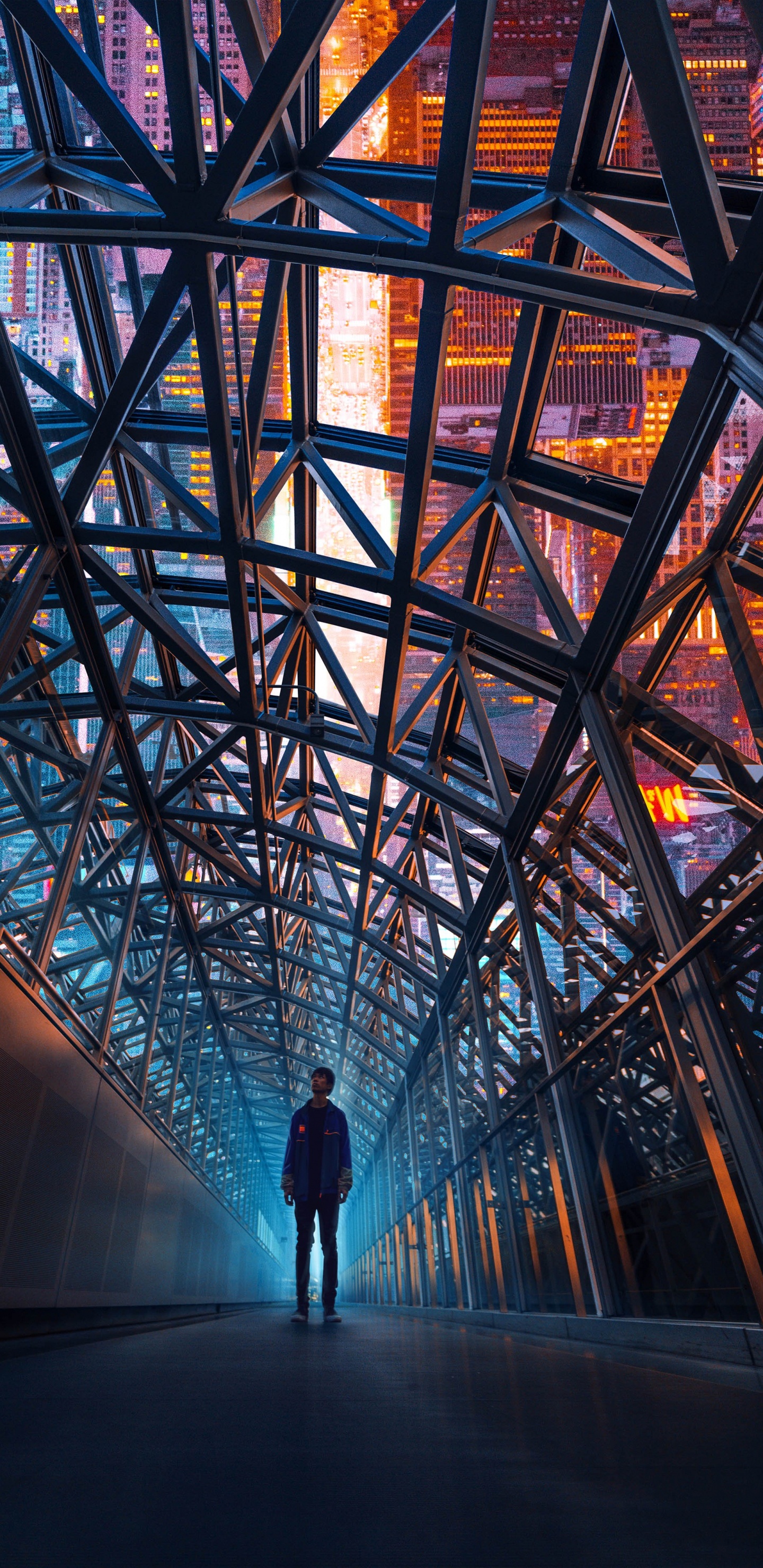 Обои ориентир, свет, инфраструктура, треугольник, здание в разрешении 1440x2960