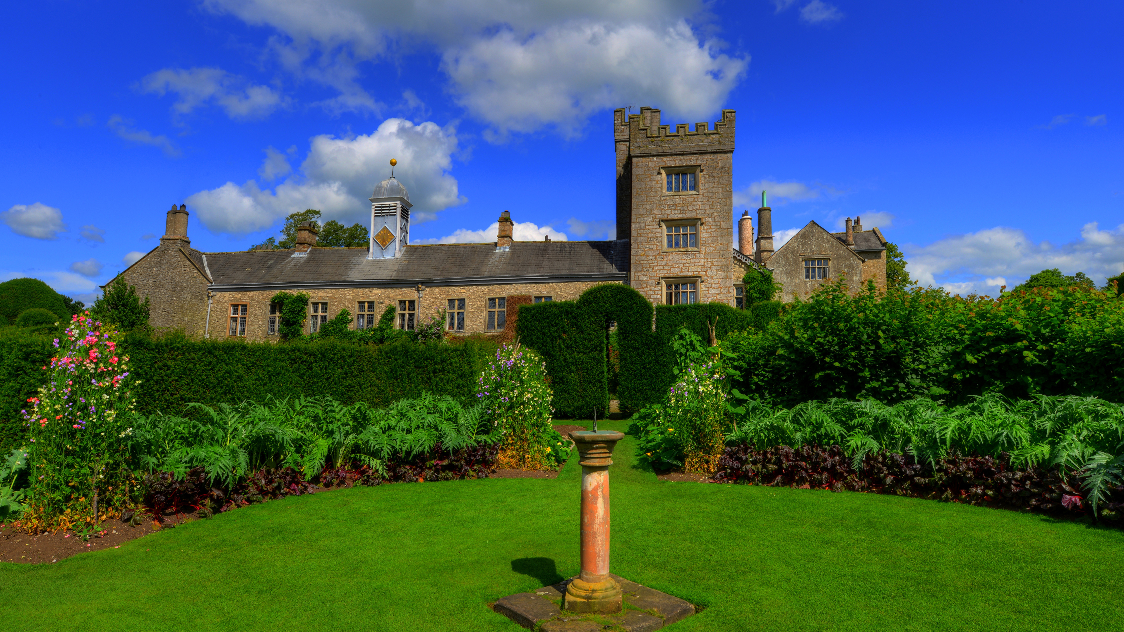 Обои парк, Левенс Холл, фонтан, зеленый, свойство в разрешении 3840x2160