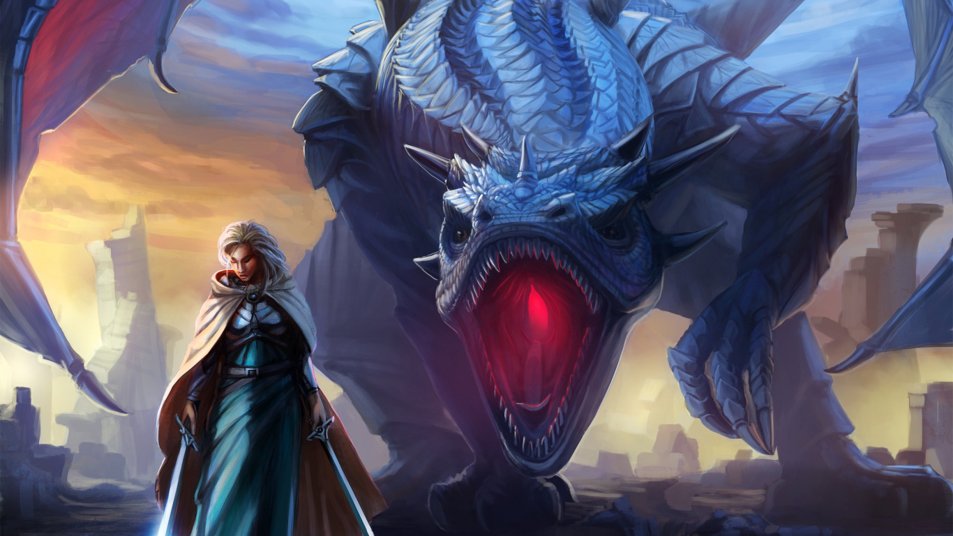 Обои дракон, фэнтези, демон, иллюстрация, приключенческая игра в разрешении 1366x768