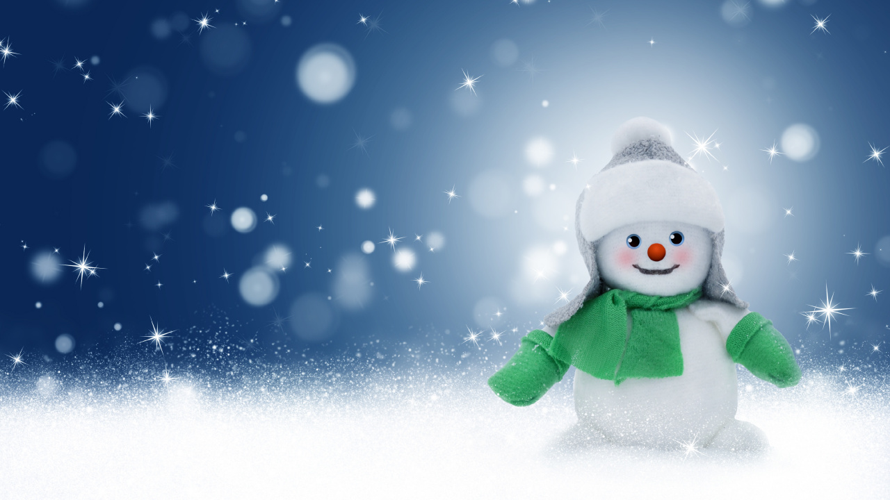 Обои Рождественский день, снег, зима, Снеговик, Играть в снегу в разрешении 1280x720
