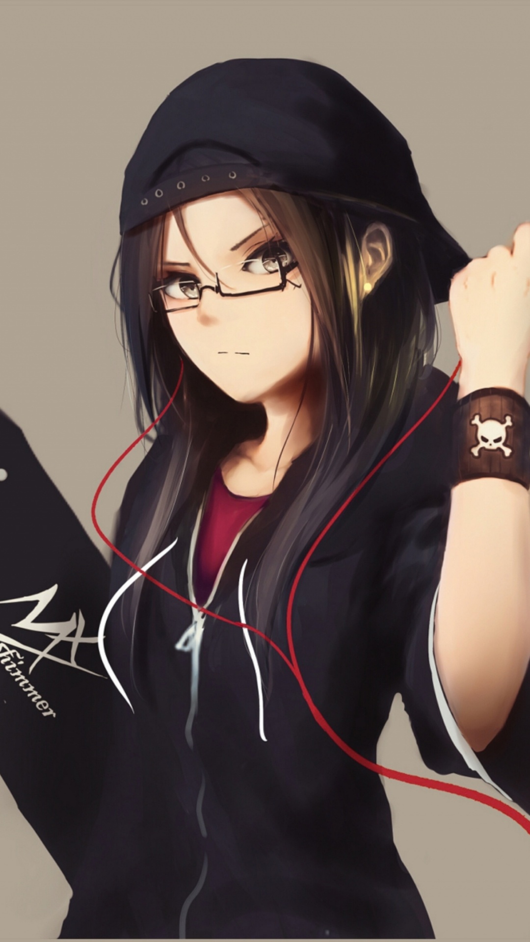 Обои аниме девушка черные волосы, аниме, прическа, очки, жест в разрешении 1080x1920