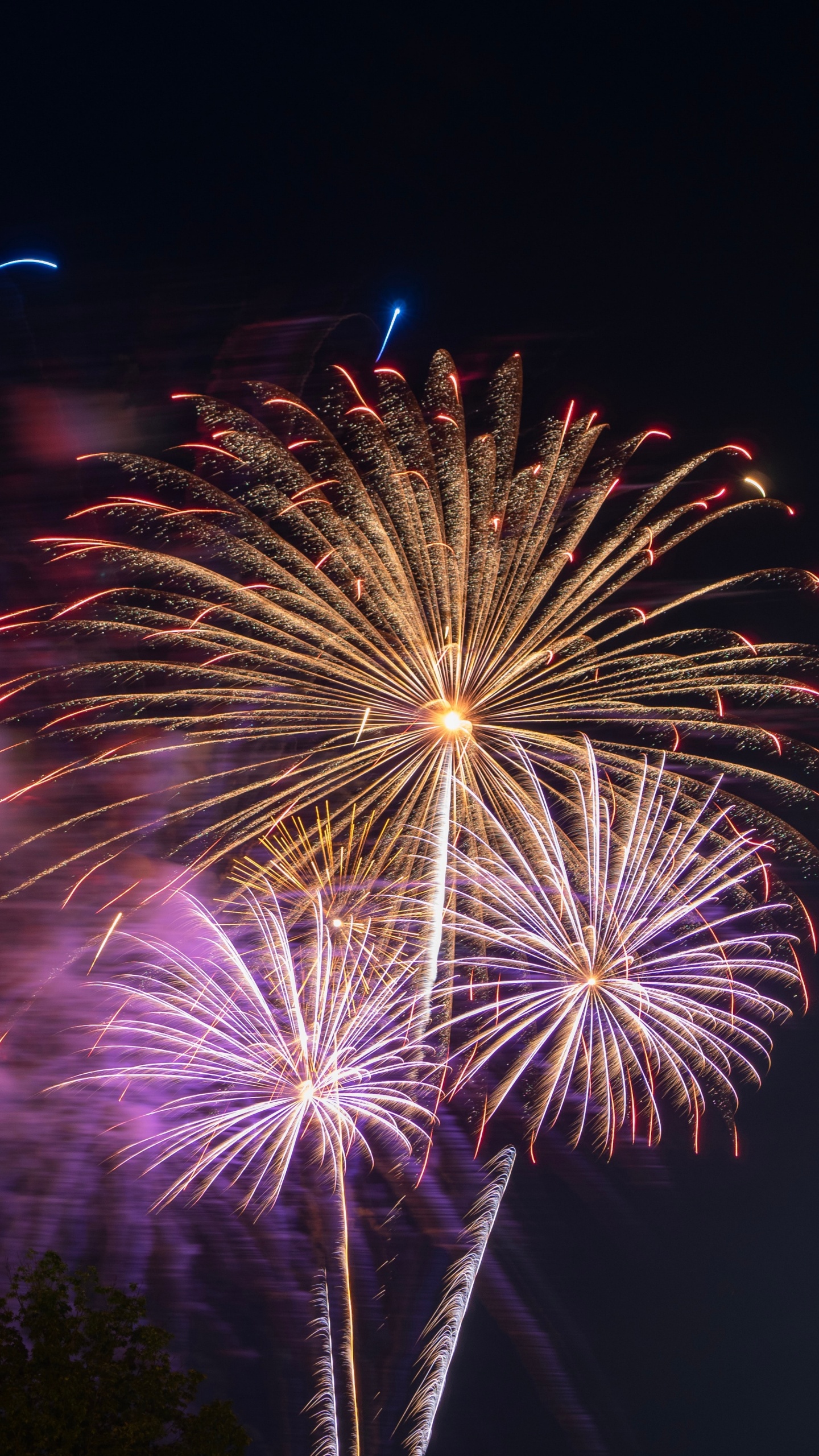 Обои салют, день нового года, ночь, полночь, фестиваль в разрешении 1440x2560