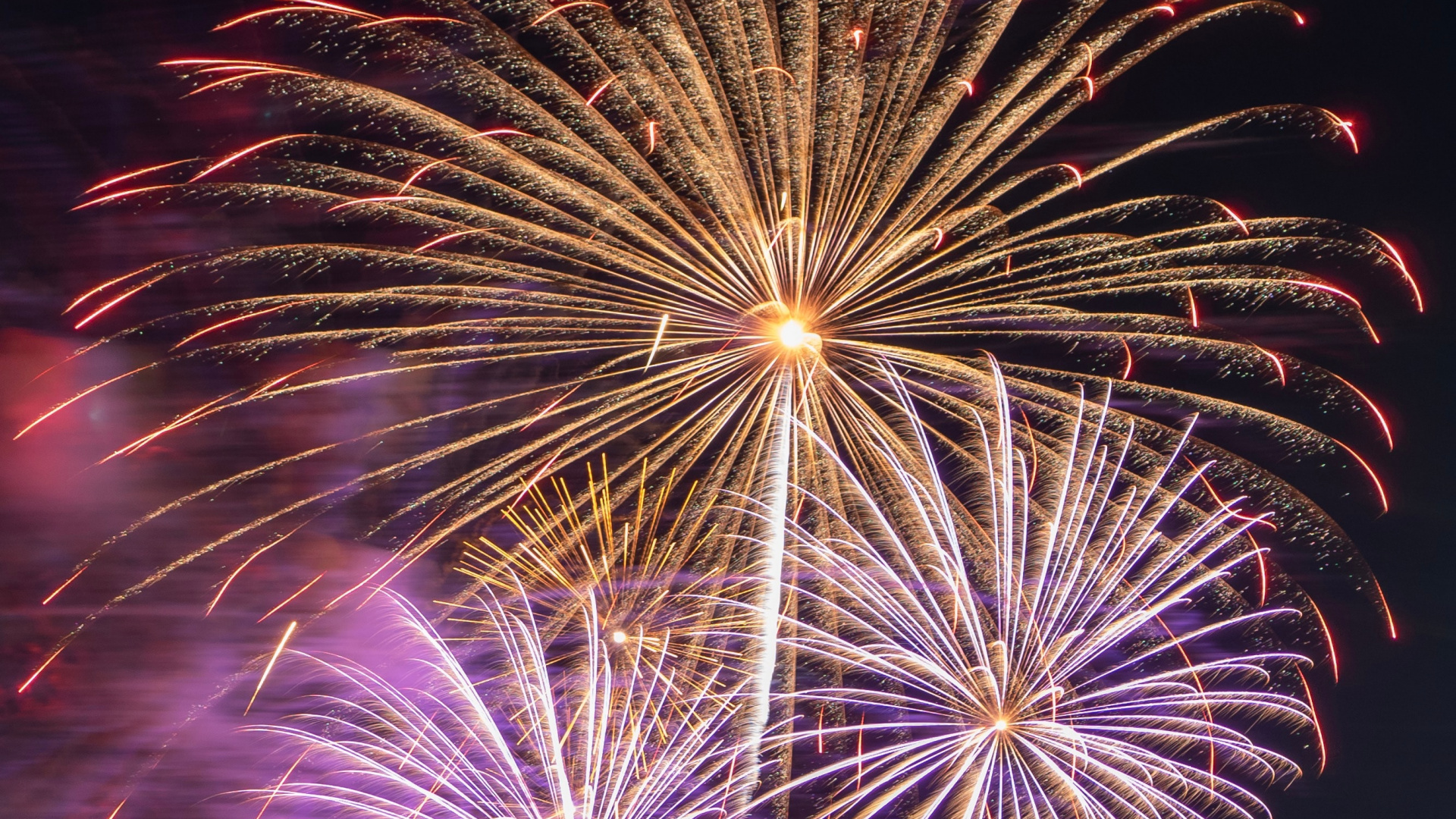 Обои салют, день нового года, ночь, полночь, фестиваль в разрешении 1920x1080