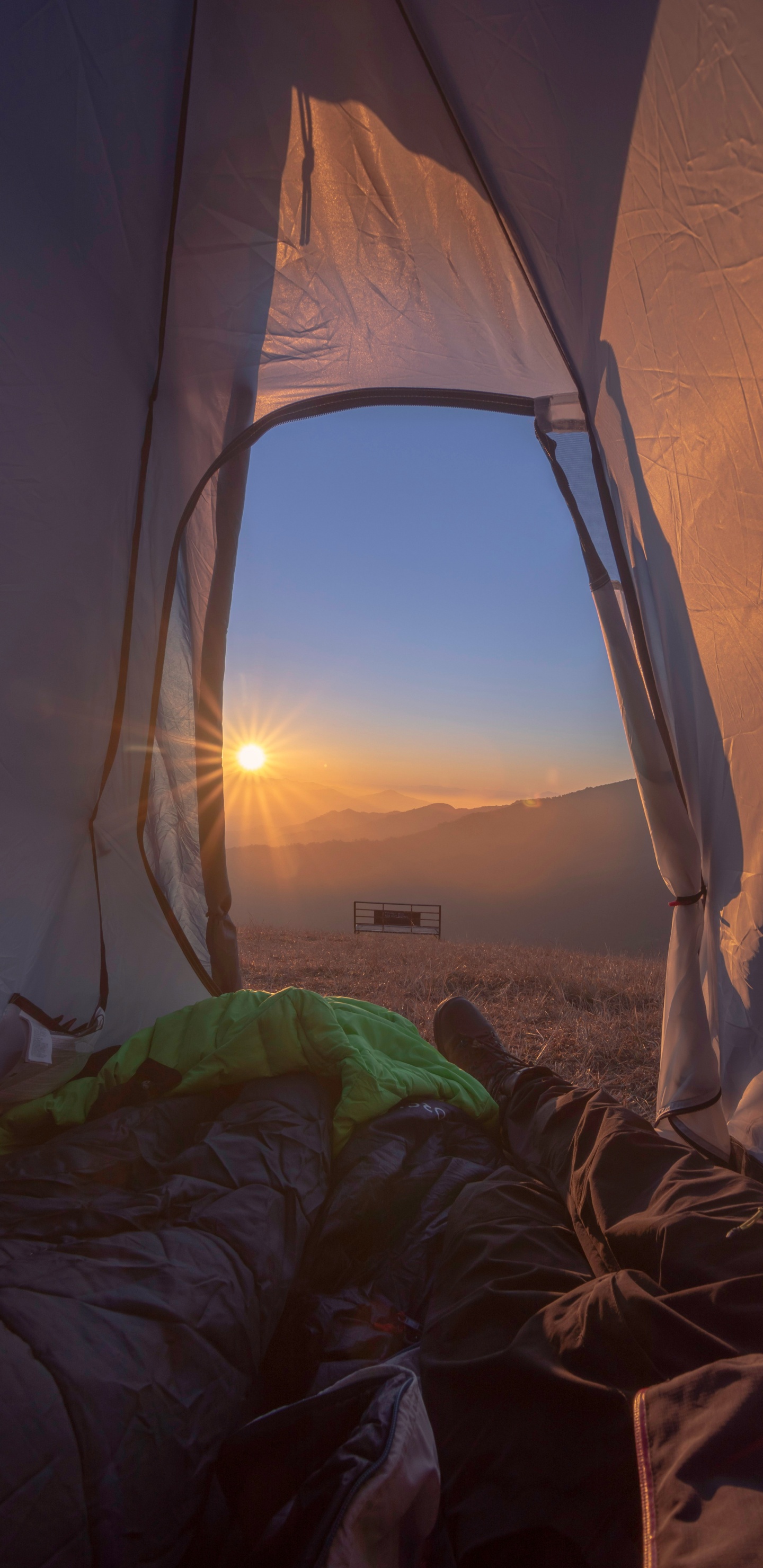 Обои палатка, Кемпинг, утро, комната, солнечный свет в разрешении 1440x2960
