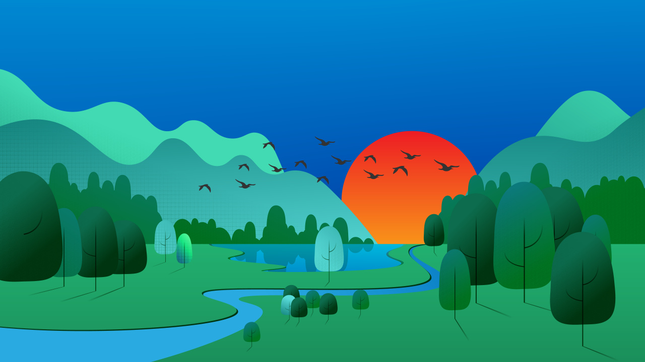 Обои пейзаж, арт, мир, анимация, иллюстрация в разрешении 1280x720