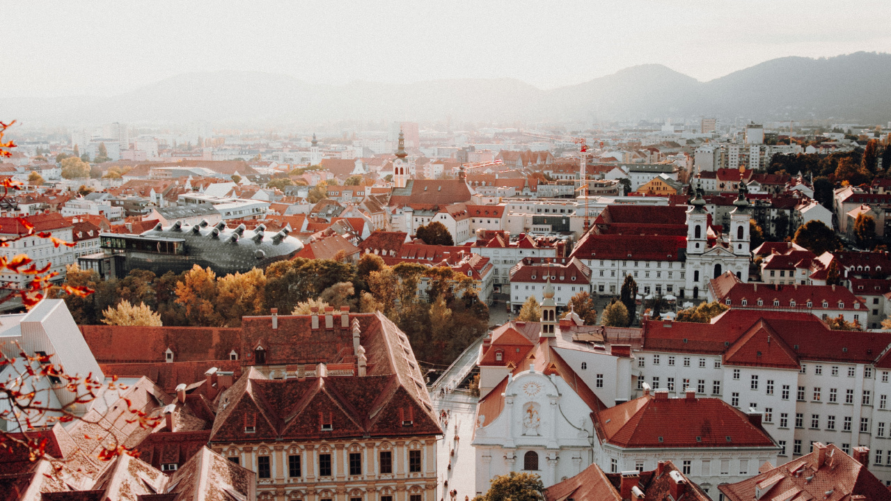 Обои небо, городок, город, крыша, свет в разрешении 1280x720