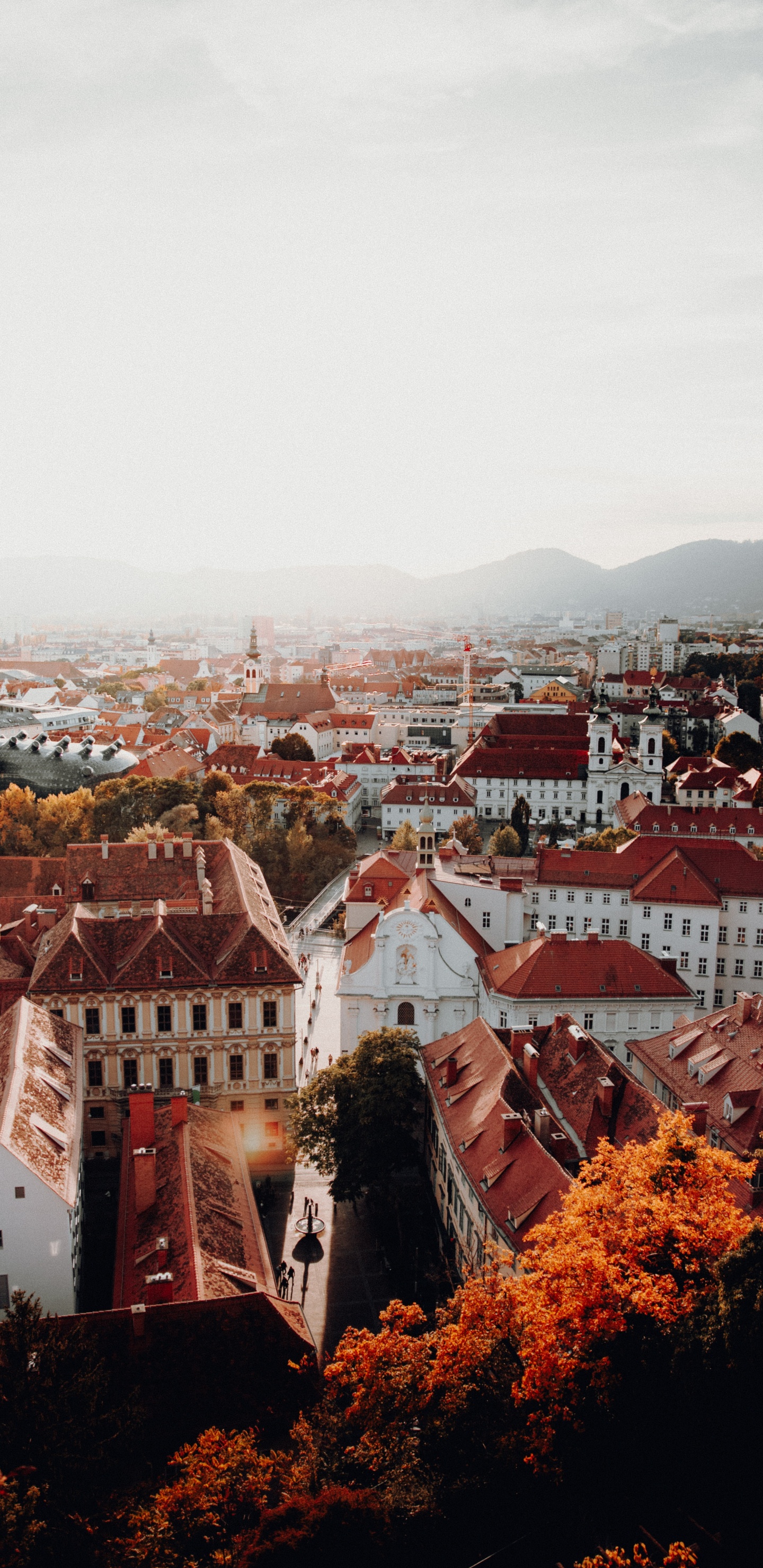 Обои небо, городок, город, крыша, свет в разрешении 1440x2960