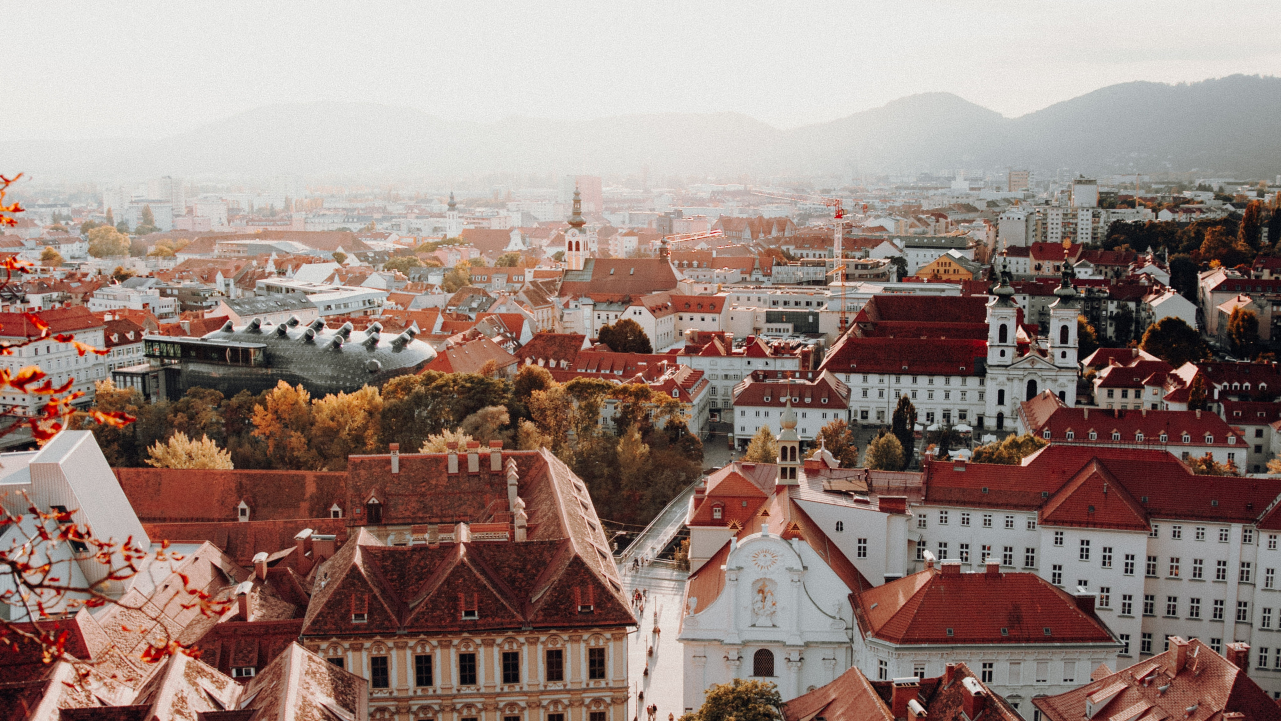 Обои небо, городок, город, крыша, свет в разрешении 2560x1440