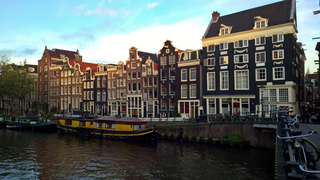 Обои Зингель отель, канал, фасад, водный путь, водоем в разрешении 1280x720