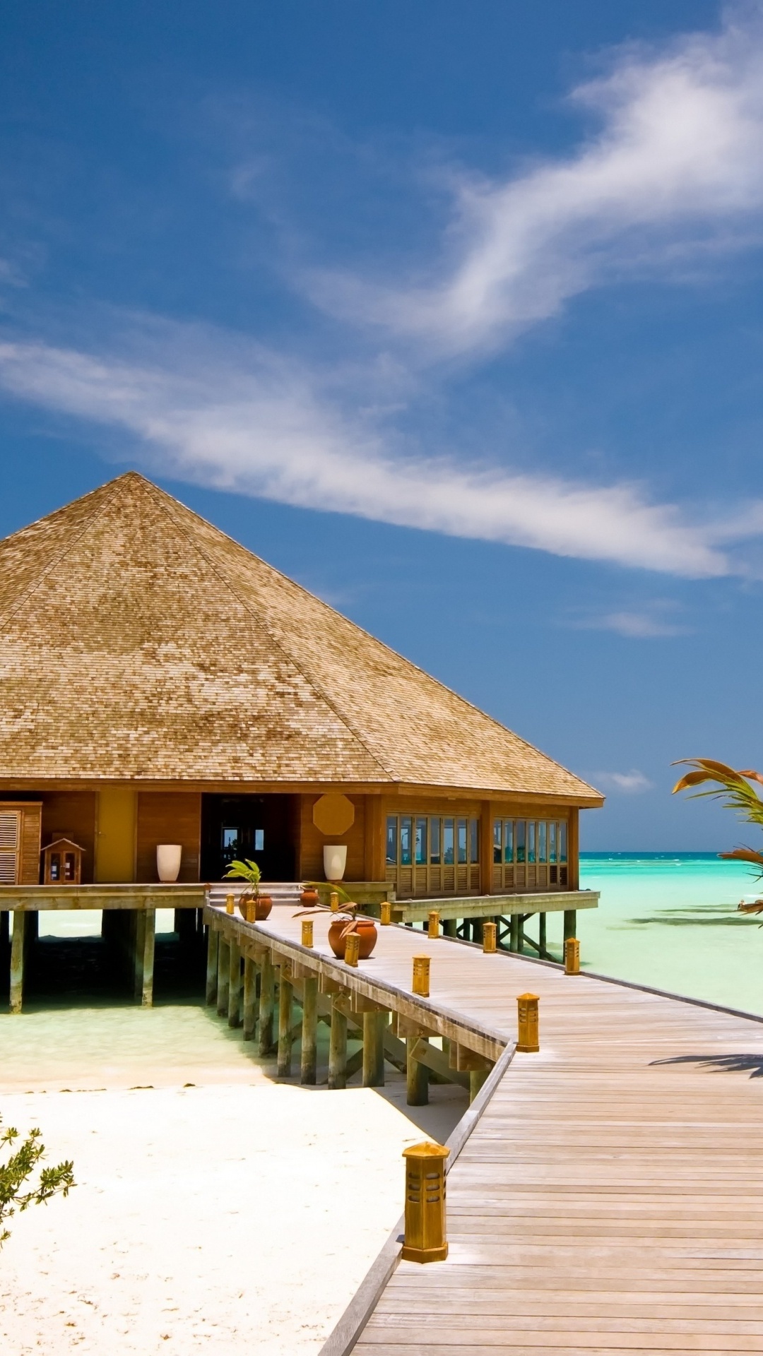 Обои пляж, прибежище, отпуск, тропическая зона, свойство в разрешении 1080x1920