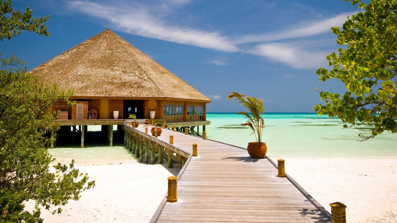 Обои пляж, прибежище, отпуск, тропическая зона, свойство в разрешении 1280x720