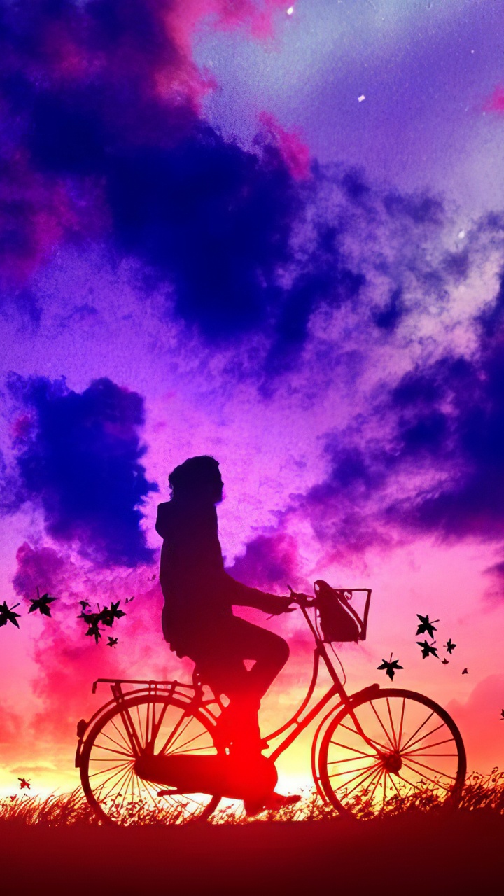 Обои эстетика, арт, велосипед, колесо, облако в разрешении 720x1280