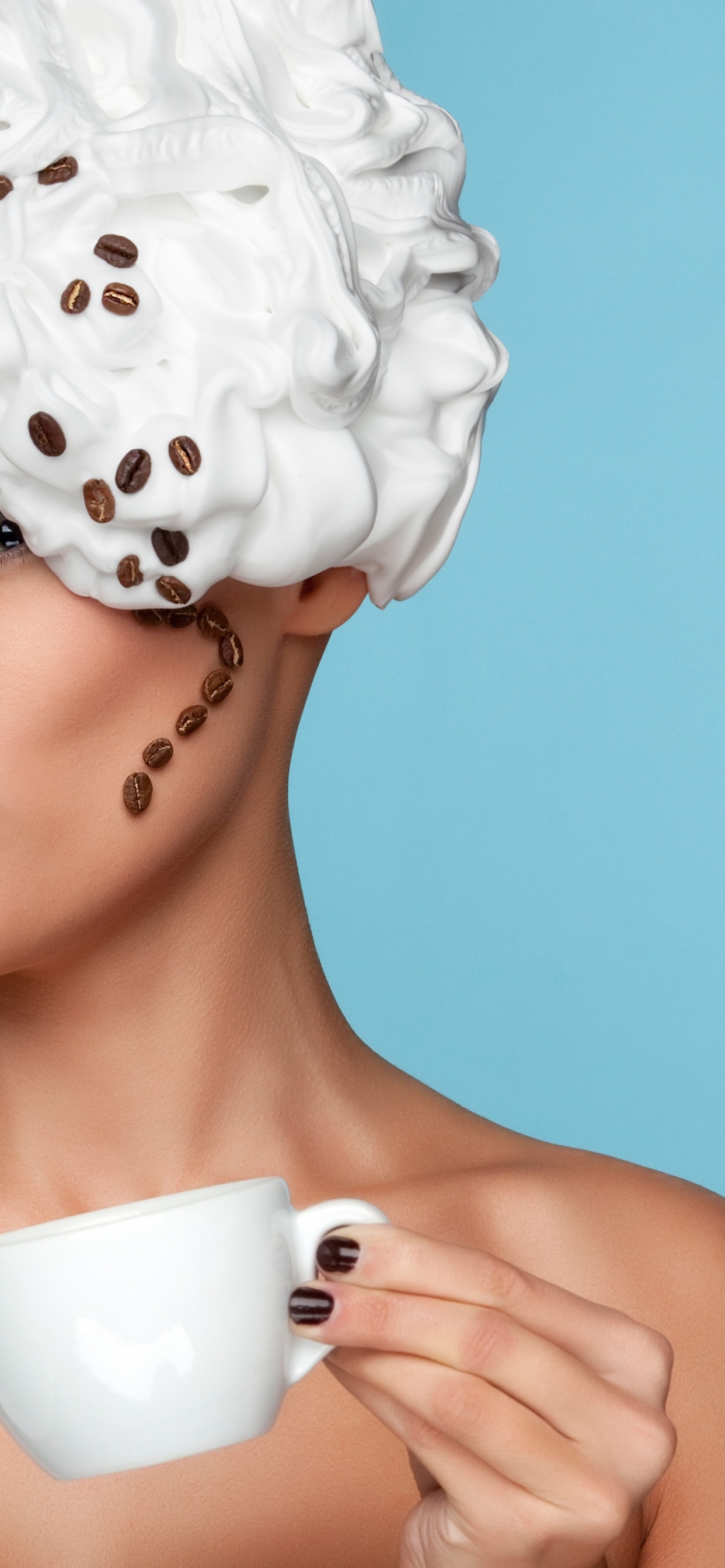 Обои красота, головной убор, аксессуар для волос, напиток, черные волосы в разрешении 1242x2688