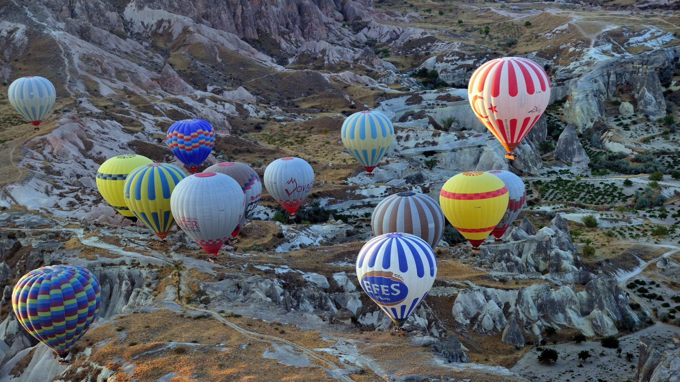 Обои воздушный шарик, полет, полеты на воздушном шаре, рок, приключения в разрешении 1366x768