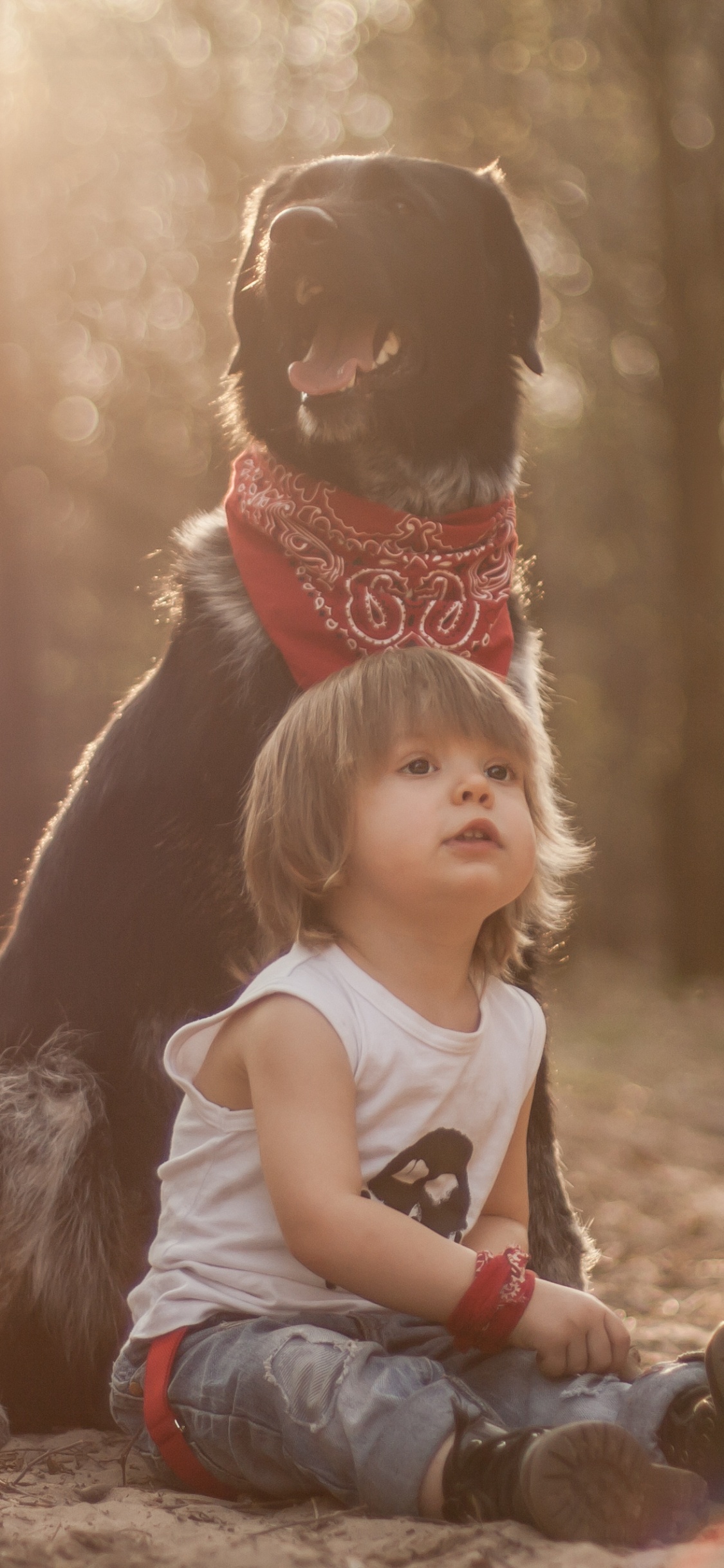 Обои ребенок, солнечный свет, забава, дерево, трава в разрешении 1125x2436