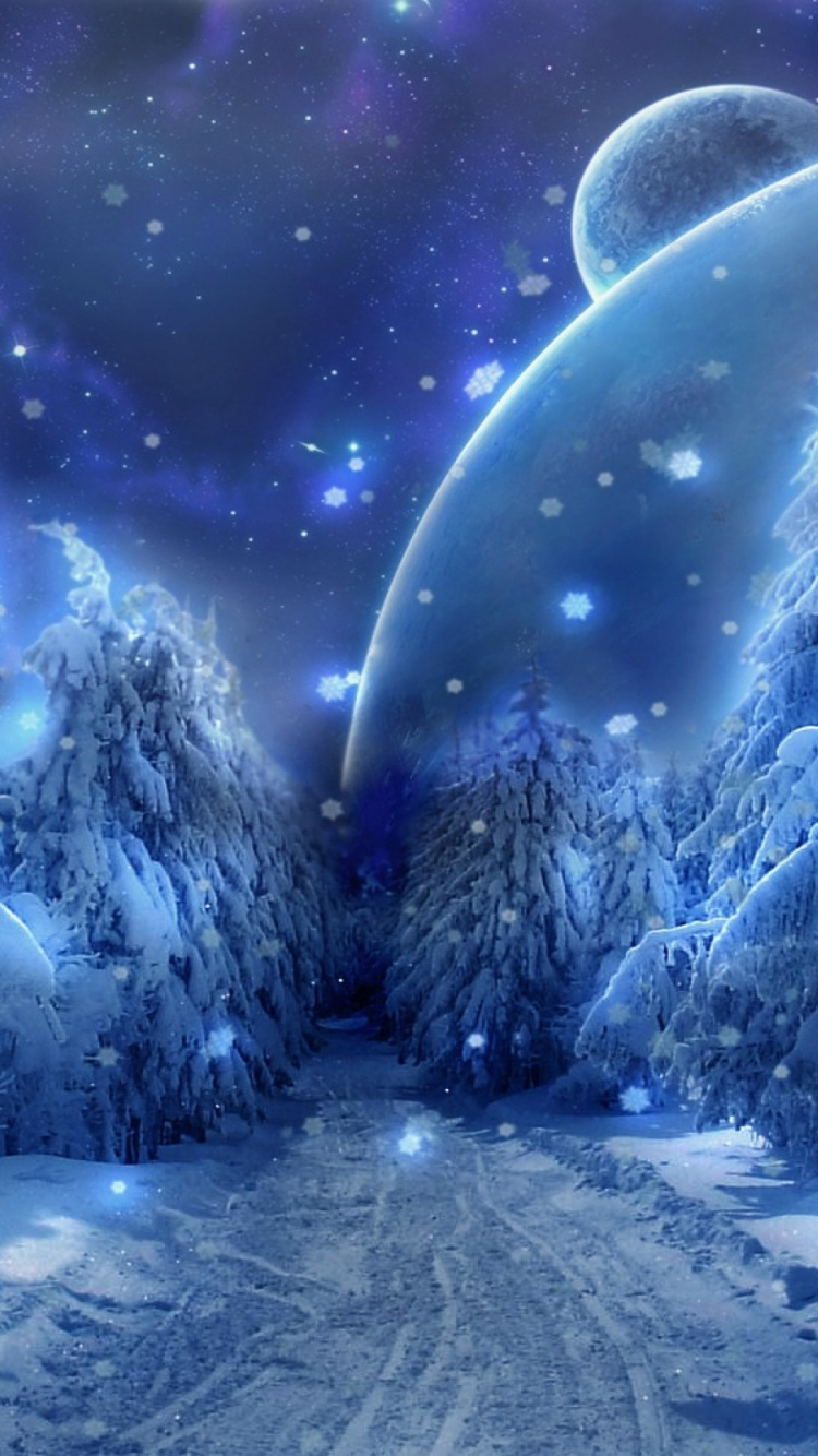 Обои зима, природа, замораживание, атмосфера, космическое пространство в разрешении 750x1334