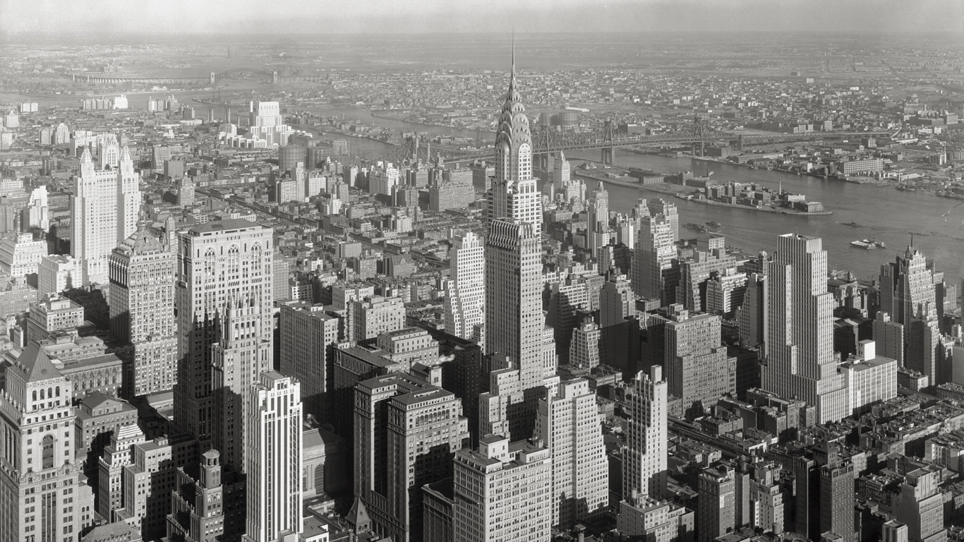 Обои Крайслер-Билдинг, Эмпайр Стейт Билдинг, небоскреб, городской пейзаж, город в разрешении 1366x768
