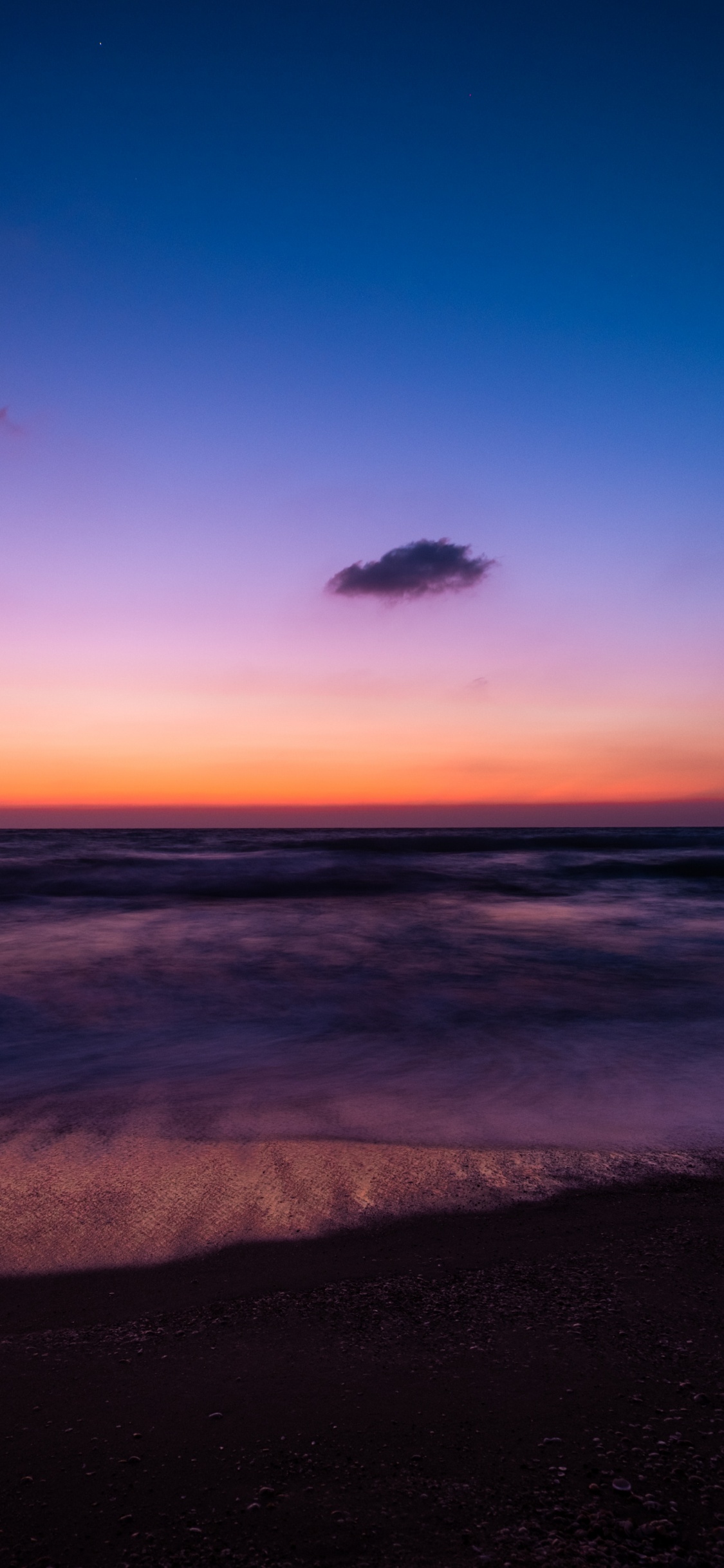 Обои восход солнца, пляж, дизайн, небо, сумрак в разрешении 1125x2436