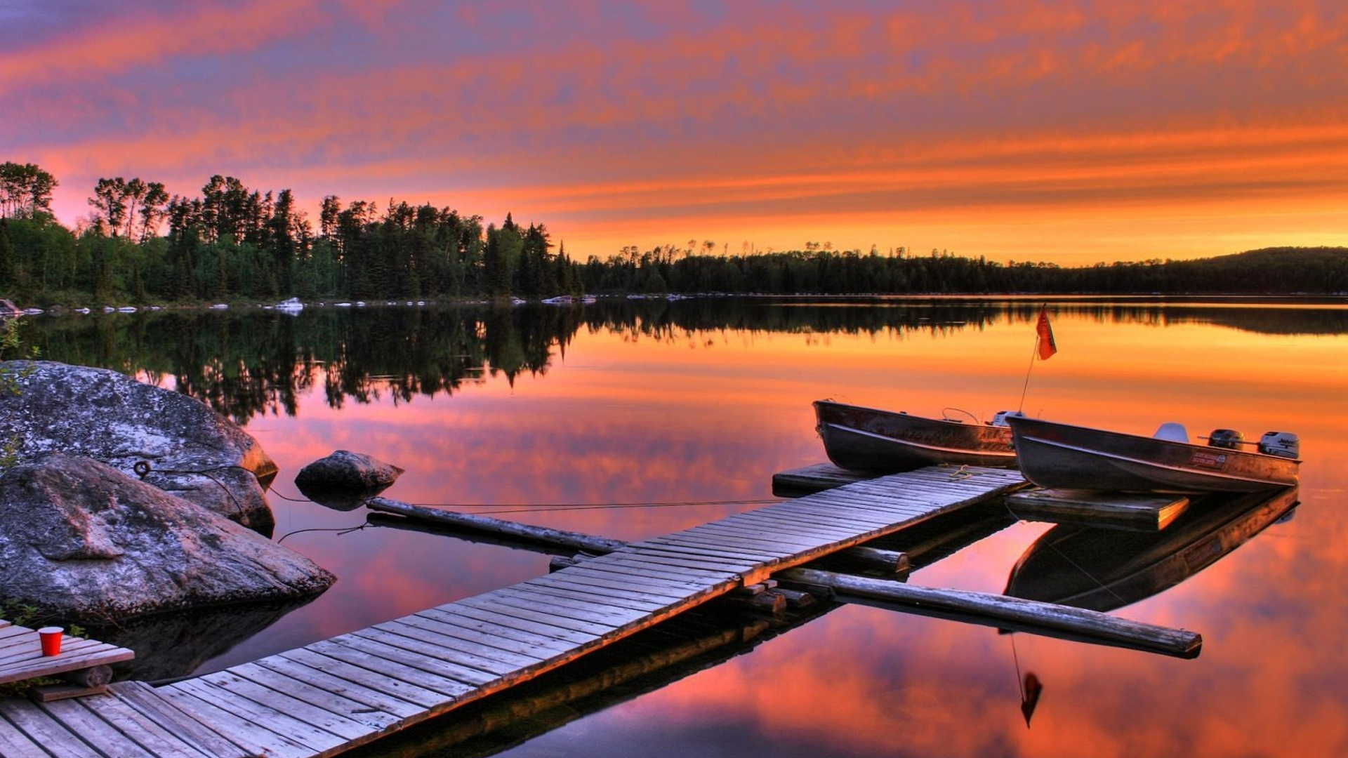 Обои природа, закат, отражение, вода, утро в разрешении 1920x1080