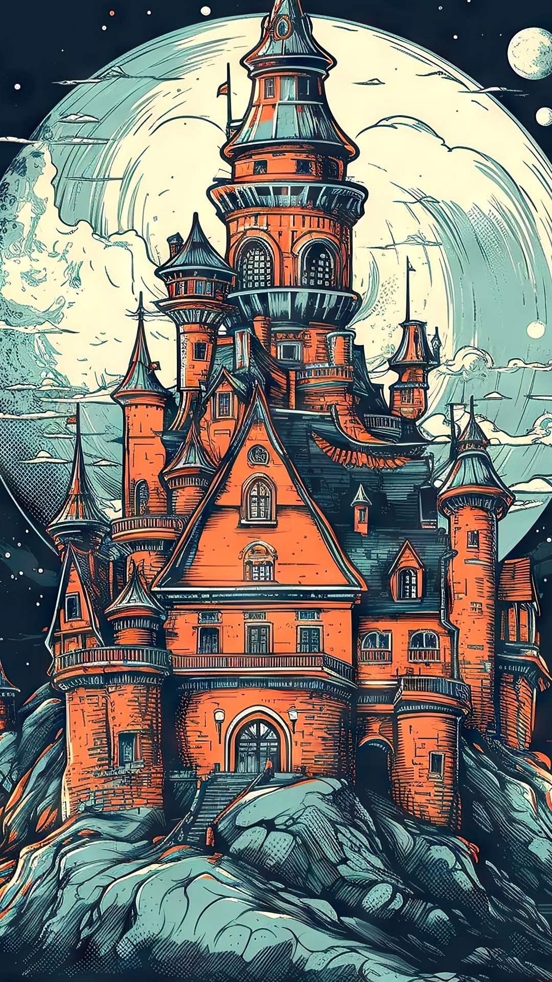 Обои средневековая архитектура, арт, архитектура, визуальное искусство, рисование в разрешении 1080x1920