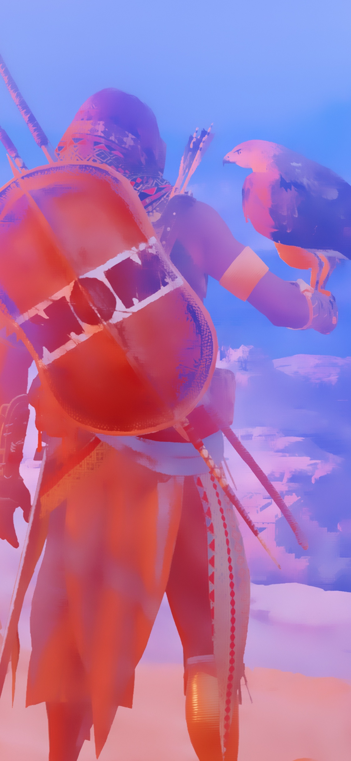 Обои assassins creed origins, иллюстрация, арт, компьютерная игра, небо в разрешении 1125x2436