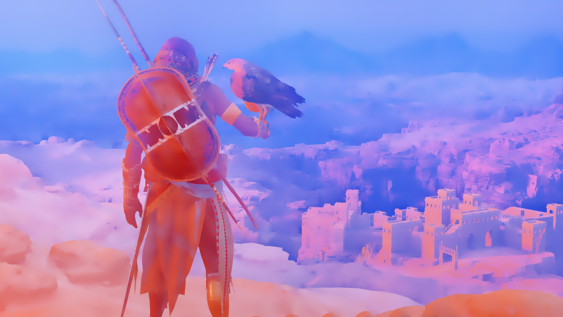 Обои assassins creed origins, иллюстрация, арт, компьютерная игра, небо в разрешении 1920x1080