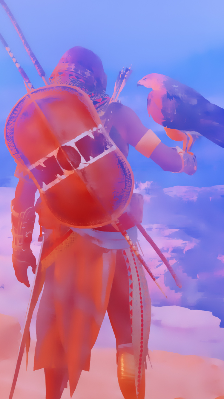 Обои assassins creed origins, иллюстрация, арт, компьютерная игра, небо в разрешении 750x1334