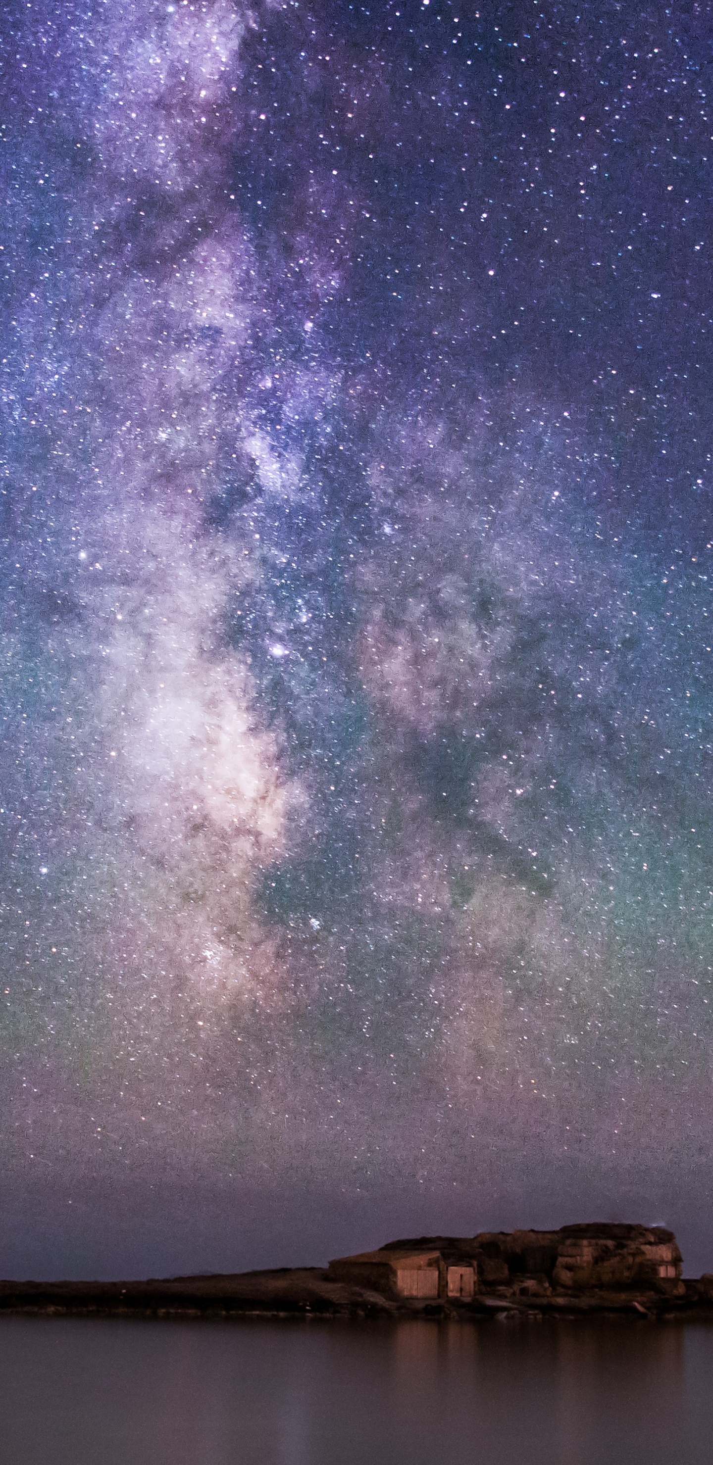 Обои Аврора, ночь, атмосфера, Млечный Путь, Галактика в разрешении 1440x2960