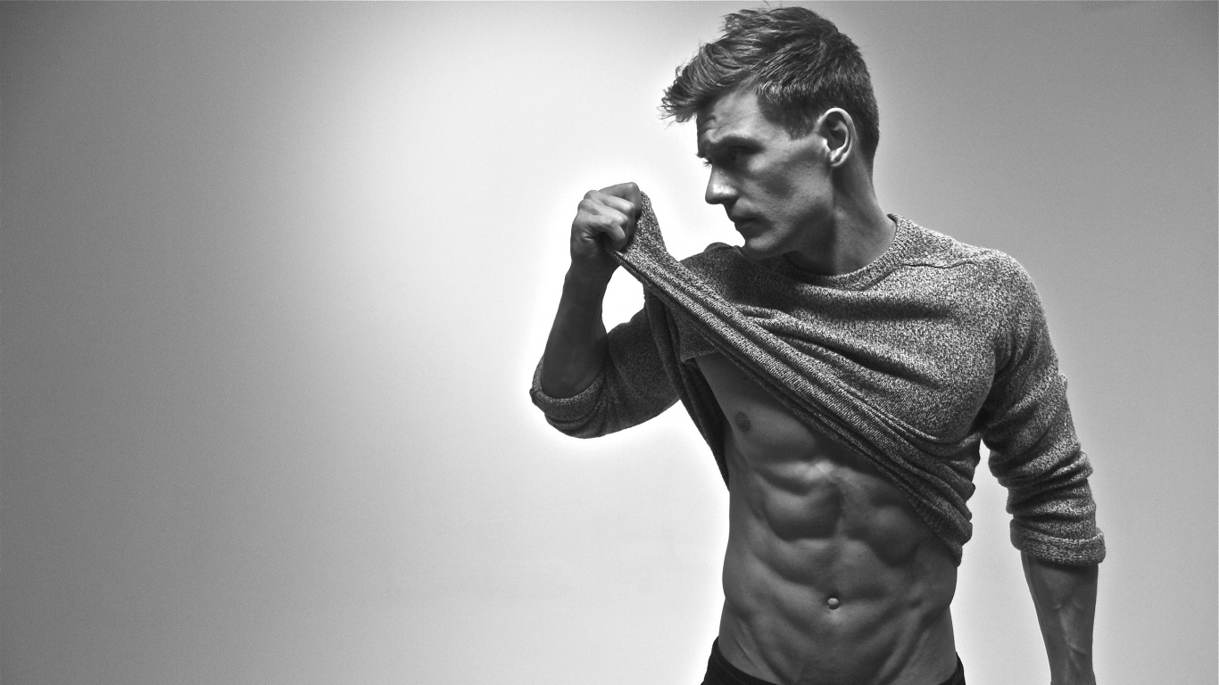 Обои волосы на лице, белые, черный, плечо, стояние в разрешении 1366x768