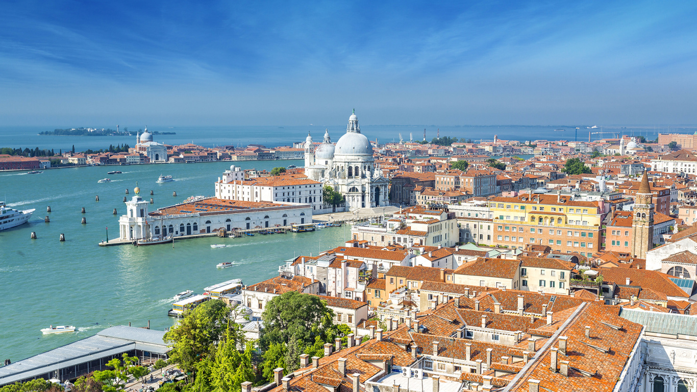 Обои Адриатическое море, живопись, постер, город, городской район в разрешении 1366x768