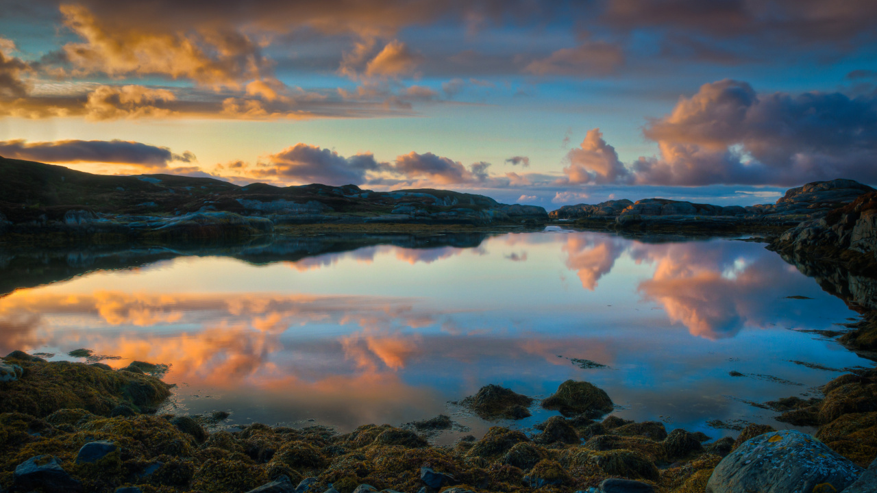 Обои отражение, природа, вода, горизонт, ios в разрешении 1280x720