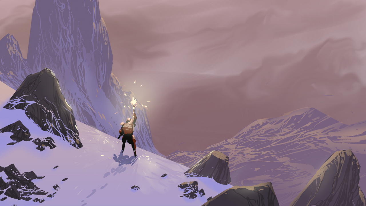 Обои силуэт, арт, иллюстрация, горный хребет, атмосфера в разрешении 1280x720