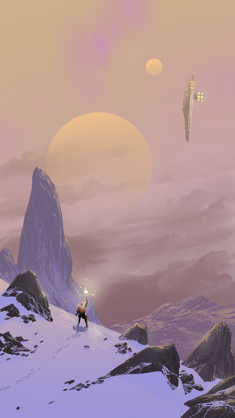 Обои силуэт, арт, иллюстрация, горный хребет, атмосфера в разрешении 750x1334