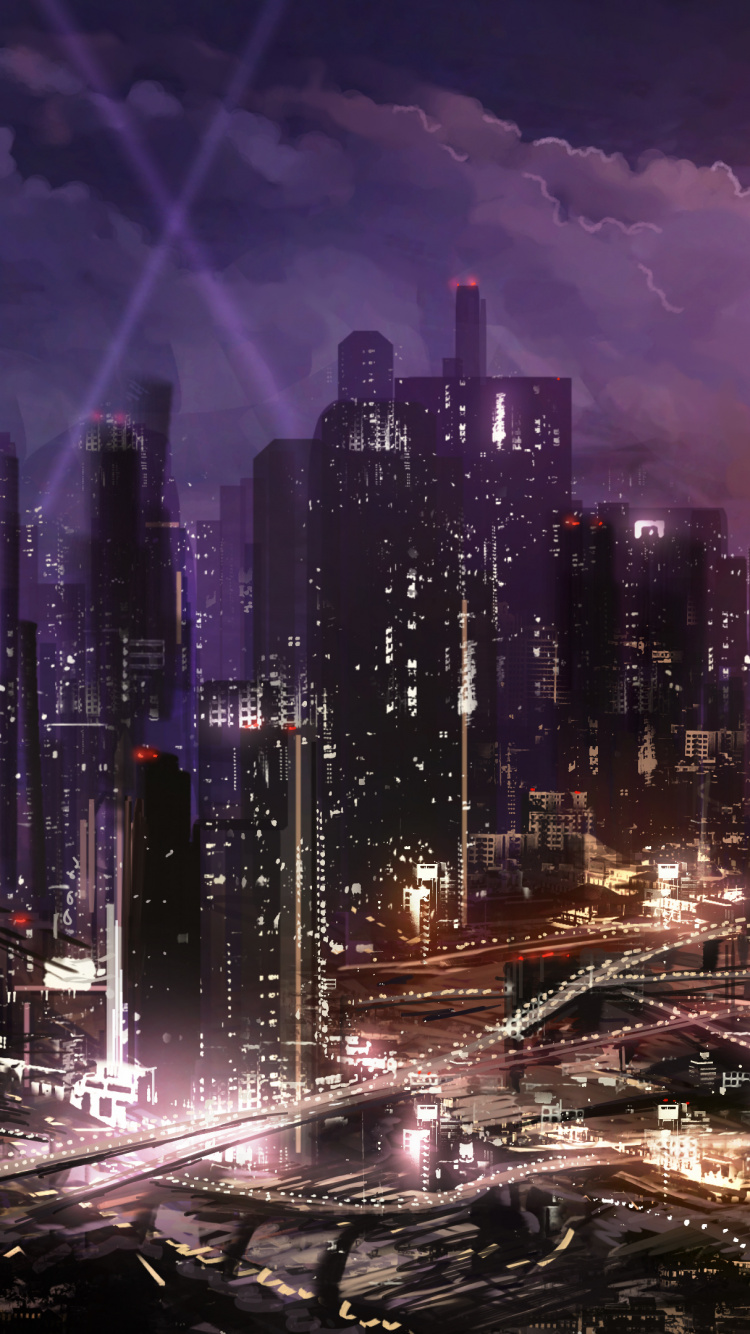 Обои цифровое искусство, арт, городской пейзаж, город, метрополия в разрешении 750x1334