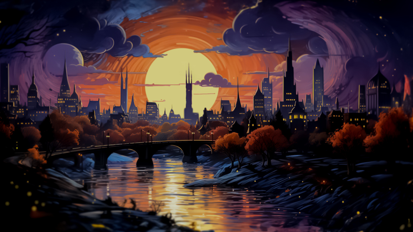 Обои послесвечение, рисование, вода, облако, атмосфера в разрешении 1366x768