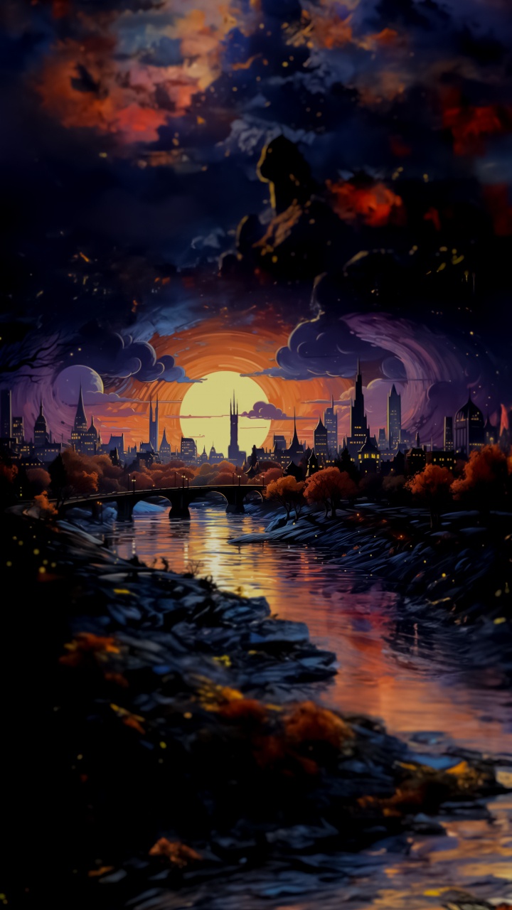 Обои послесвечение, рисование, вода, облако, атмосфера в разрешении 720x1280