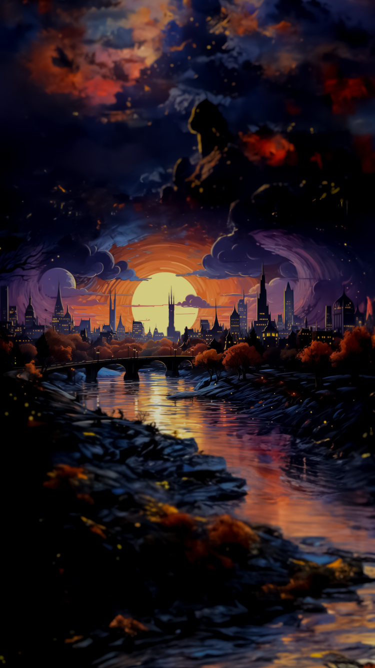 Обои послесвечение, рисование, вода, облако, атмосфера в разрешении 750x1334