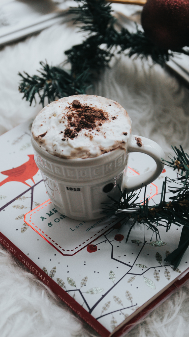 Обои чашка, пища, список пожеланий, Рождественский подарок, Новый год в разрешении 750x1334