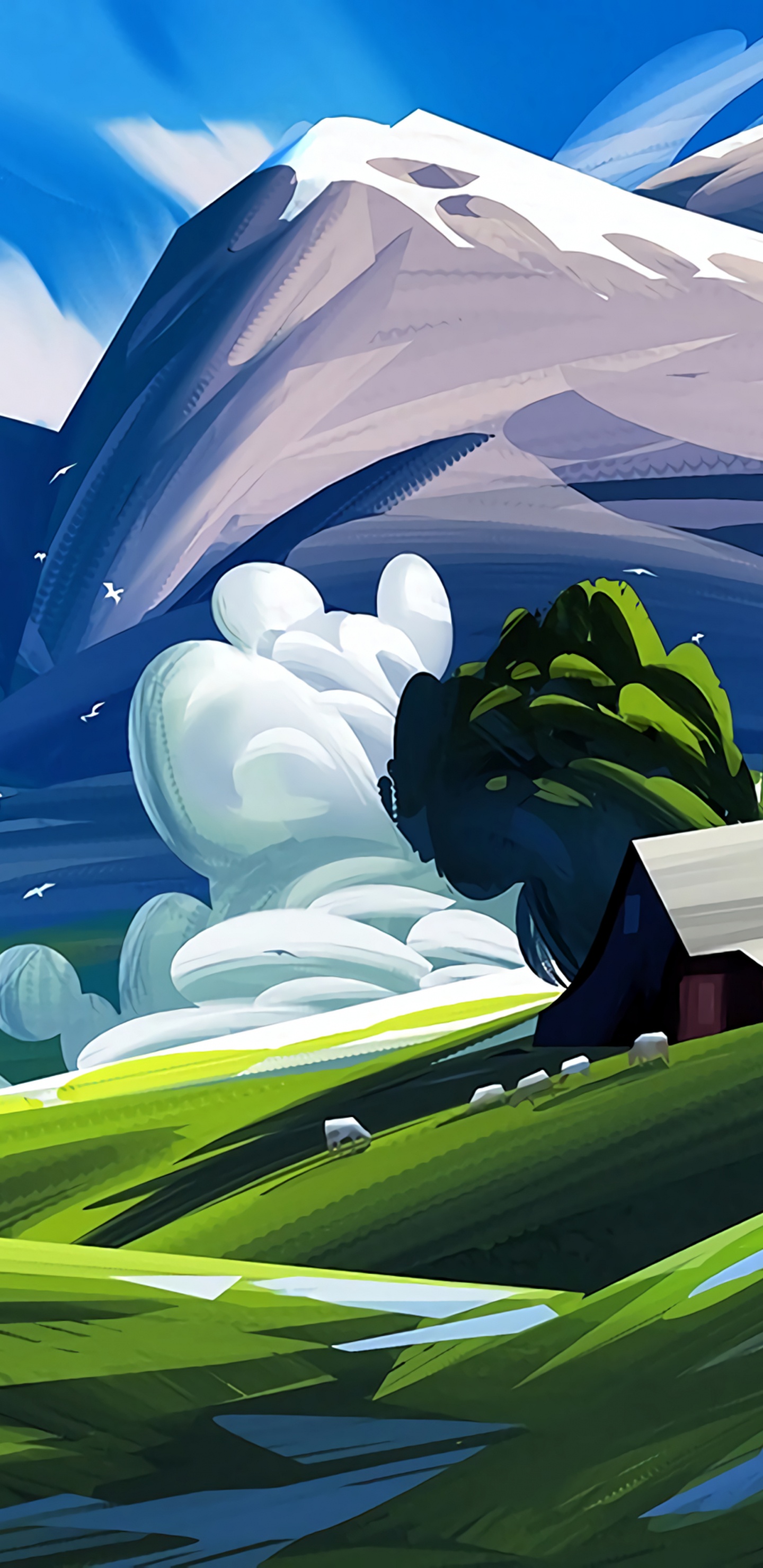 Обои арт, природный ландшафт, вода, иллюстрация, пейзаж в разрешении 1440x2960