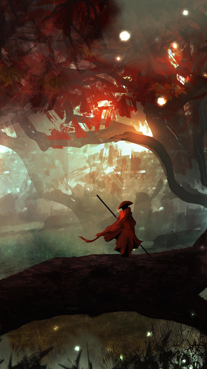 Обои дерево, темнота, лес, концепт арт, ветвь в разрешении 720x1280