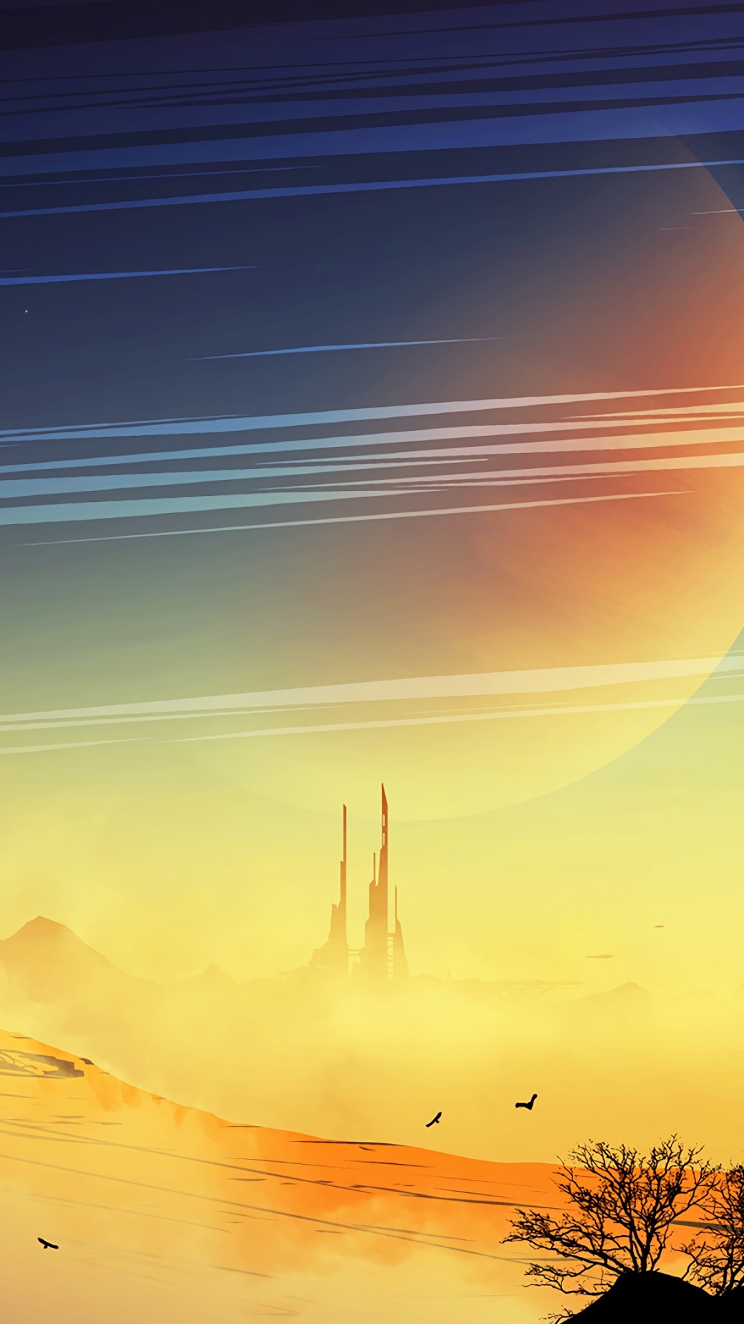 Обои пейзажная живопись, внеземная жизнь, пейзаж, облако, атмосфера в разрешении 1080x1920