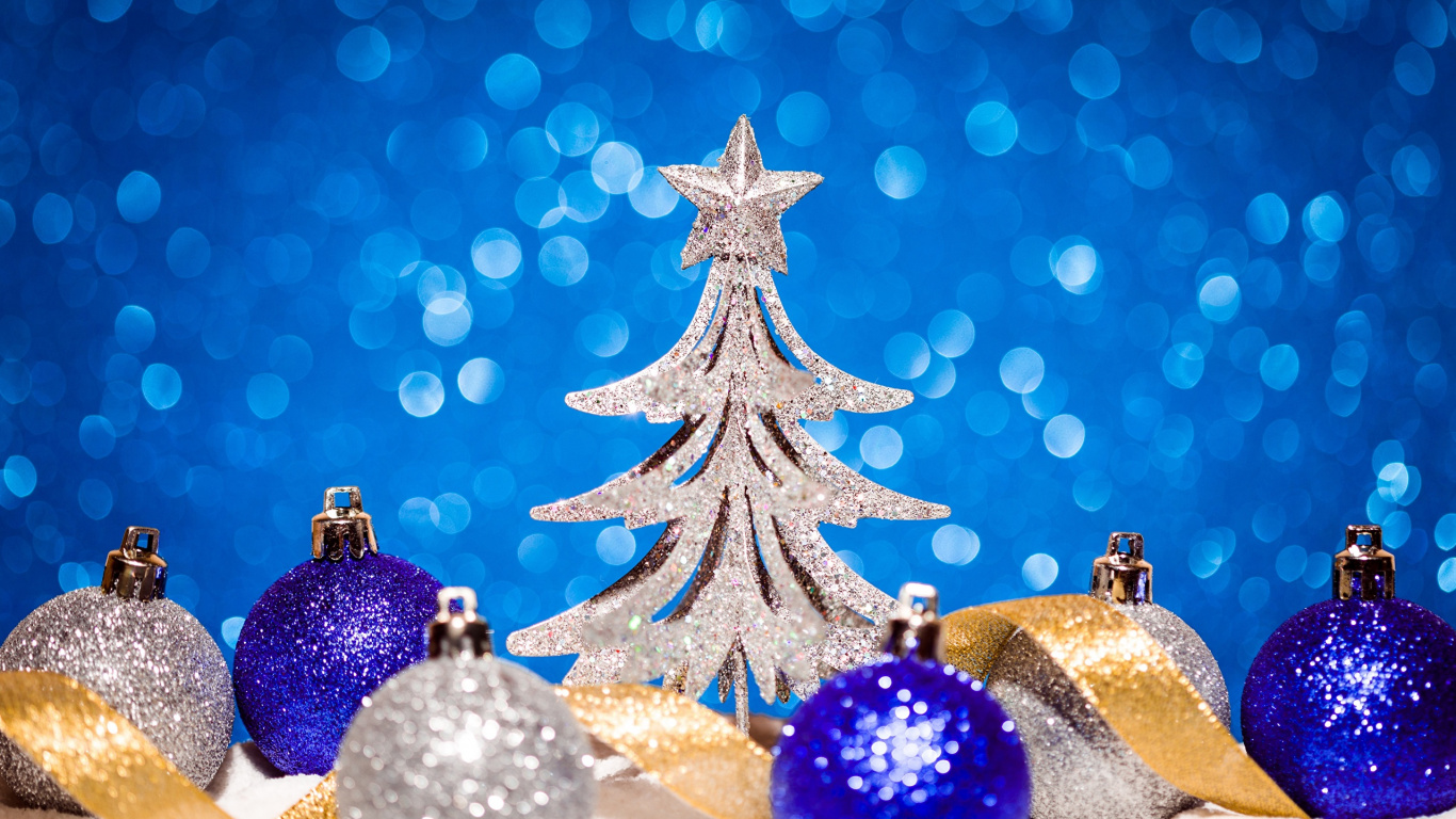 Обои елка, Рождественский день, Новый год, синий, Рождество в разрешении 1366x768