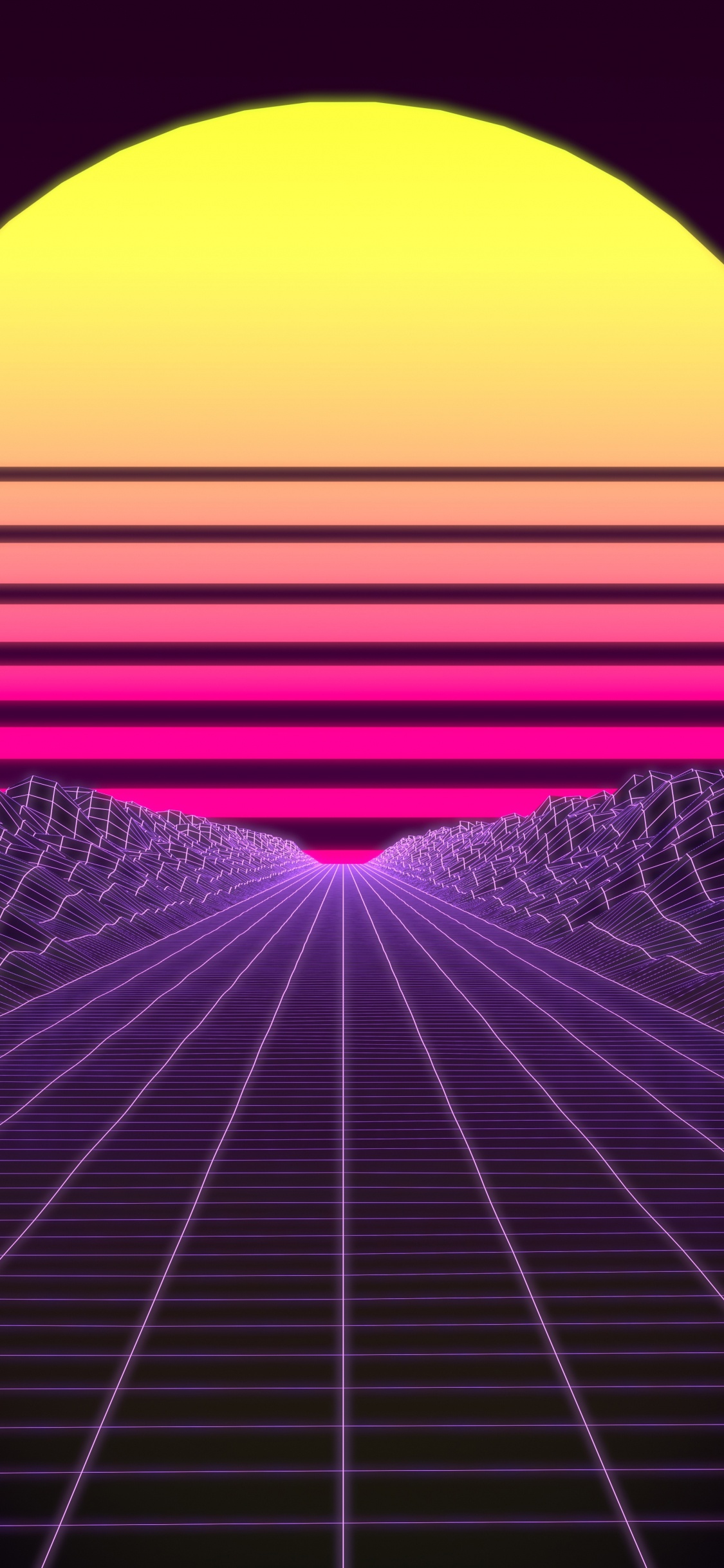 Обои Synthwave, пурпур, Фиолетовый, свет, линия в разрешении 1125x2436