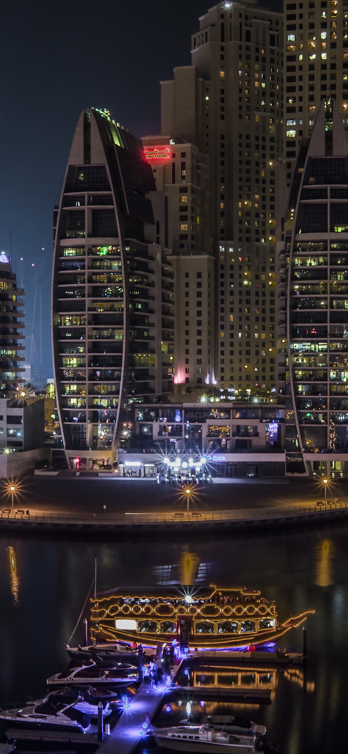 Обои город, городской пейзаж, метрополия, городской район, ночь в разрешении 1125x2436