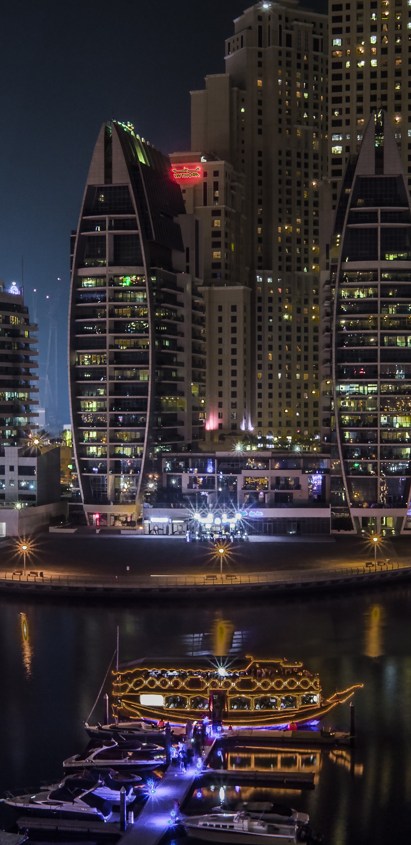 Обои город, городской пейзаж, метрополия, городской район, ночь в разрешении 1440x2960